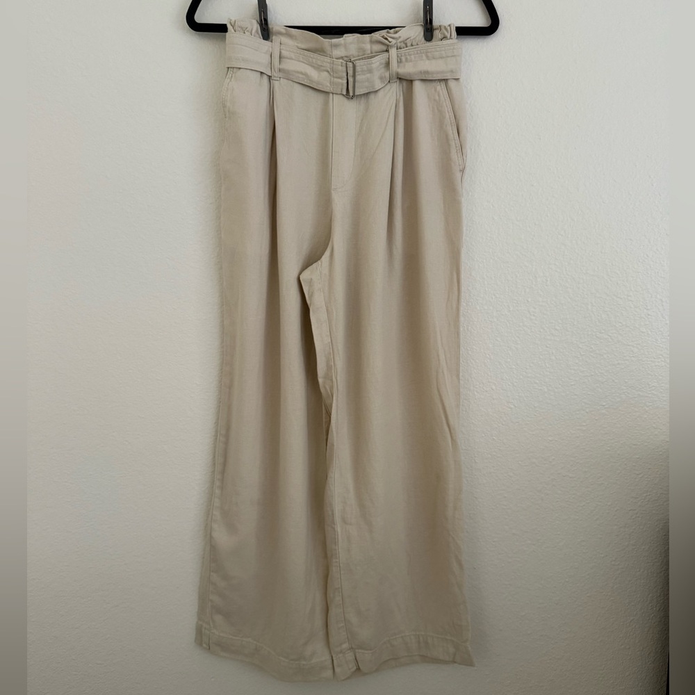 Uniqlo Women Linen Blend Paperbag Pull-on Pants Beige